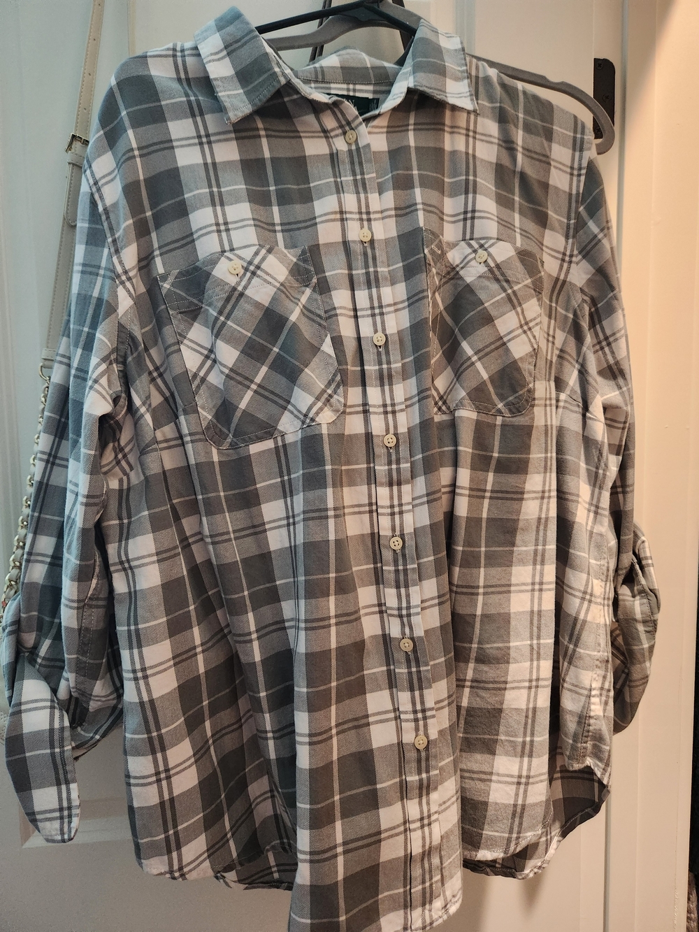 Ralph Lauren Gray and White Plaid Button-Up Shirt